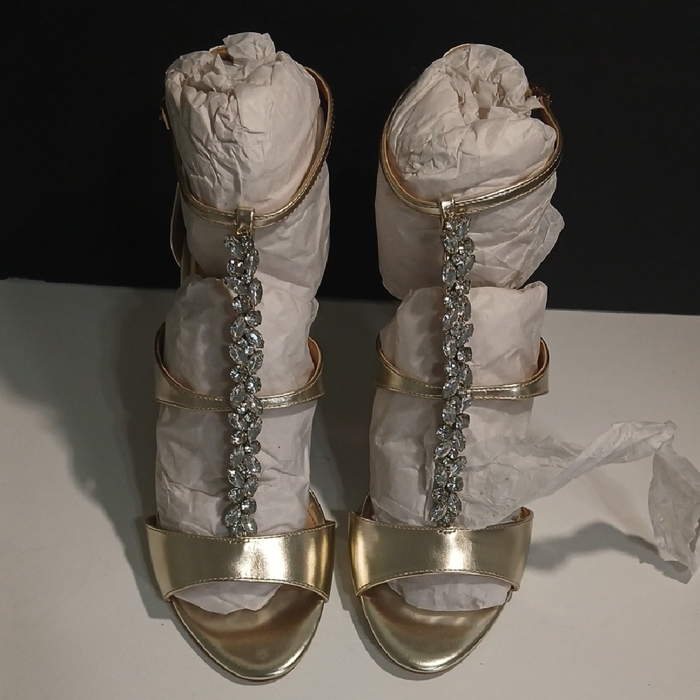 Jewel Badgley Mischka Mica Gold Jeweled Heels Size 10 NEW & Box - Picture 8 of 12